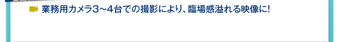 業務用カメラ３～４台での撮影により、臨場感溢れる映像に！